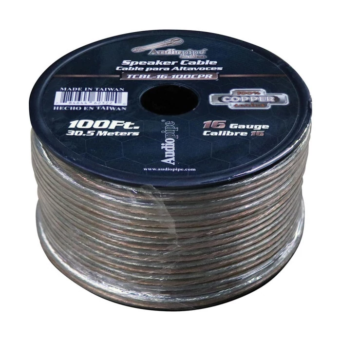 Audiopipe® - 100' Clear PVC 100% Copper Series 16 Gauge Speaker Wire