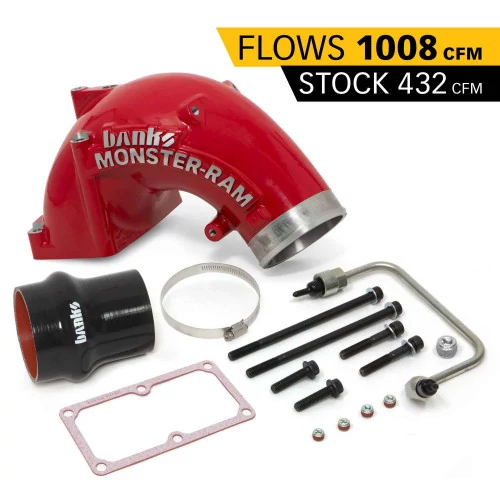 Banks Power® - Monster-Ram Intake Elbow With Fuel Line and Hump Hose 4 Inch Red Powder Coated 07.5-18 Dodge/Ram 2500/3500 6.7L