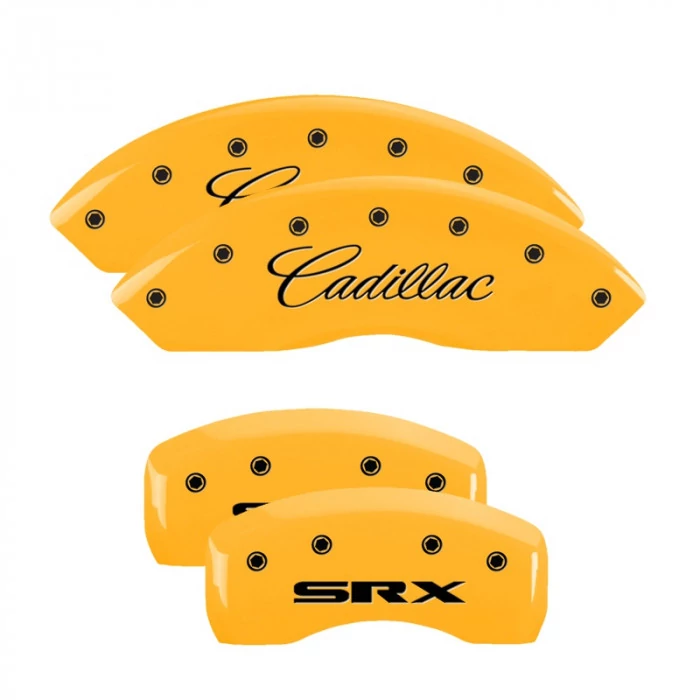 MGP® - Yellow Caliper Covers with Cadillac/SRX Engraving for Perf Package AWD/RWD Models with JE5 Brakes