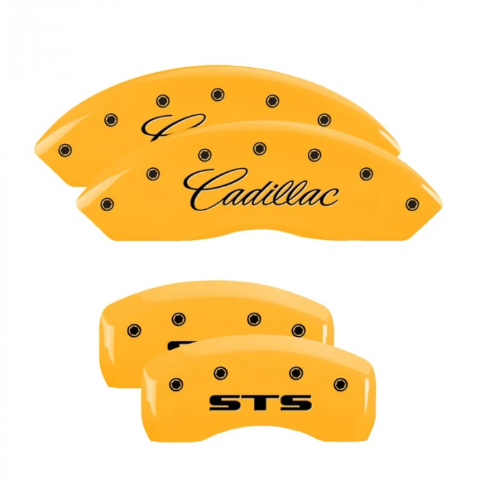 MGP® - Yellow Caliper Covers with Cadillac/STS Engraving for Perf Package AWD/RWD Models with JE5 Brakes