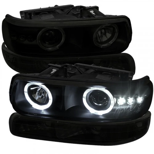 Spec-D - Smoke LED Halo Projector Headlights with Turn Signal/Parking Lights