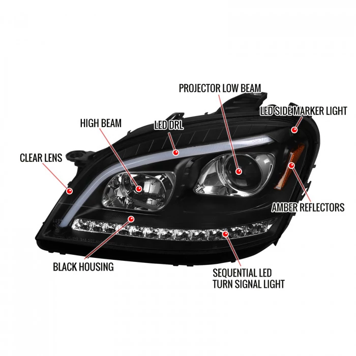 Spec-D - Black DRL Bar Projector Headlights with Sequential LED Turn Signal