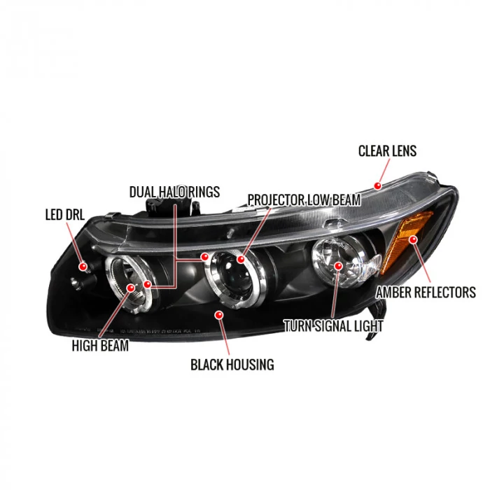 Spec-D - Black Dual Halo Projector Headlights with Parking LEDs