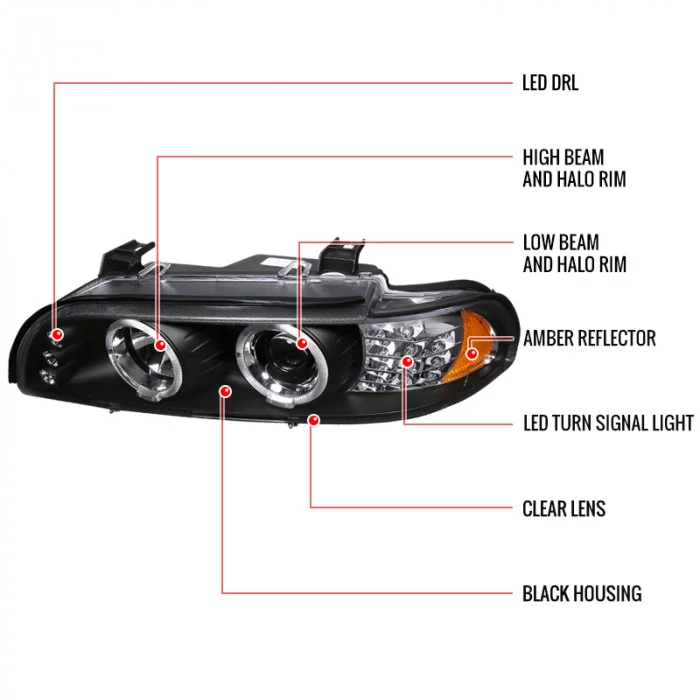 Spec-D - Black Dual Halo Projector Headlights with LED Turn Signal