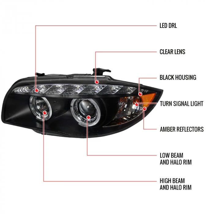 Spec-D - Black Dual Halo Projector Headlights with LED DRL