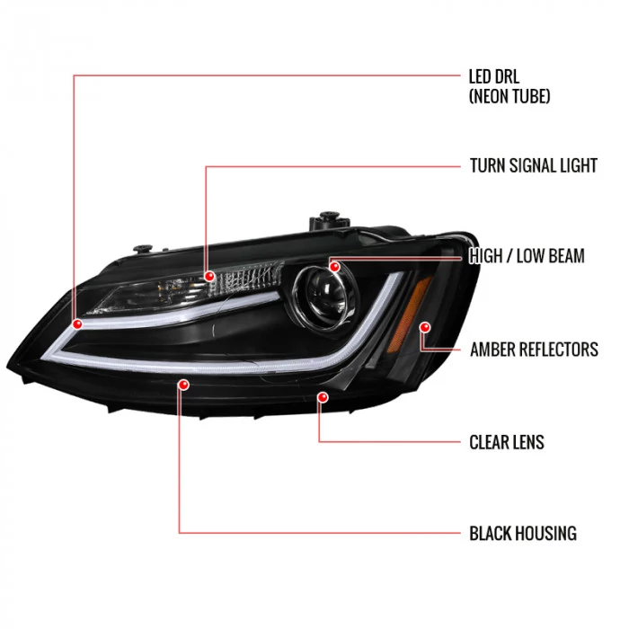 Spec-D - Black LED DRL Bar Projector Headlights