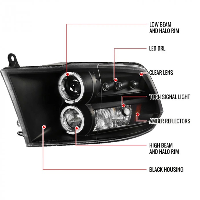 Spec-D - Black Dual Halo Projector Headlights with Parking LEDs