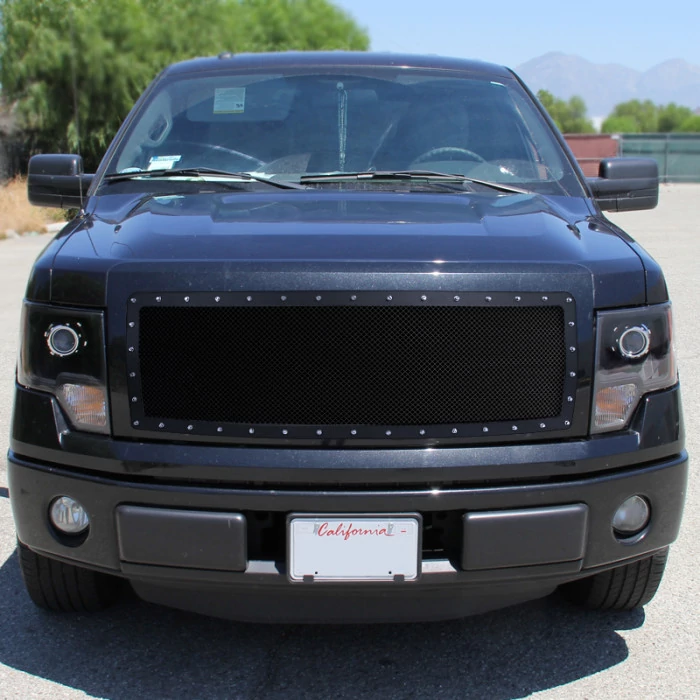 Spec-D - 1-Pc Rivet Style Black Mesh Main Grille