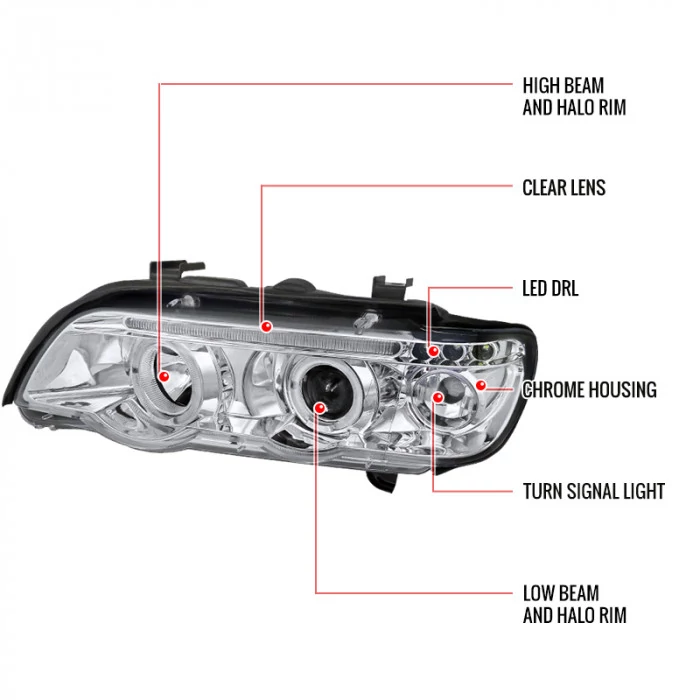 Spec-D - Chrome Halo Projector Headlights with Parking LEDs