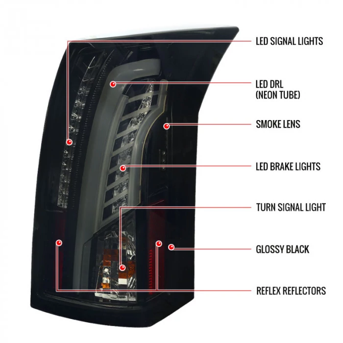 Spec-D - Gloss Black/Smoke Fiber Optic LED Tail Lights