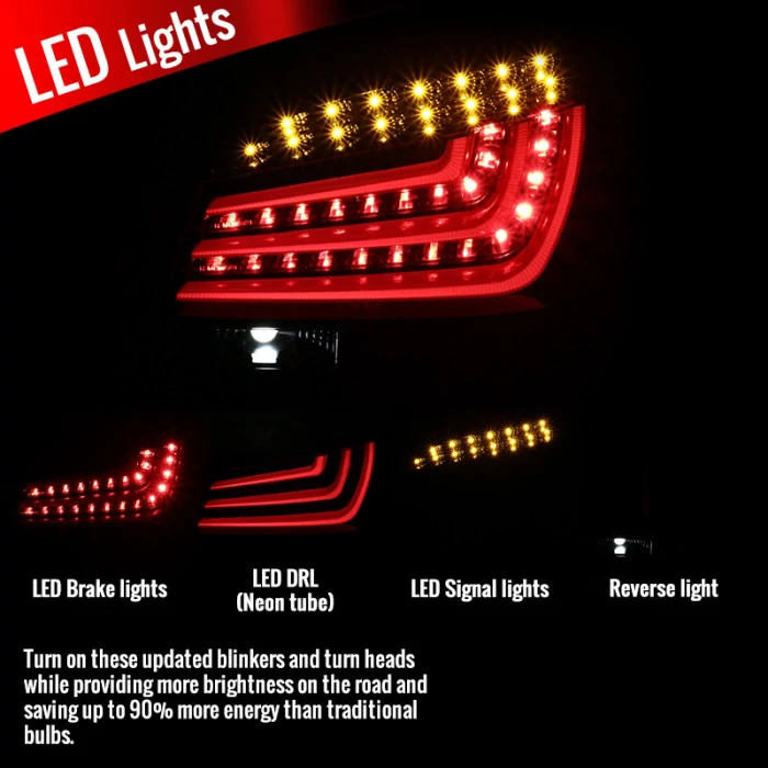 Spec-D - Gloss Black/Red Fiber Optic LED Tail Lights