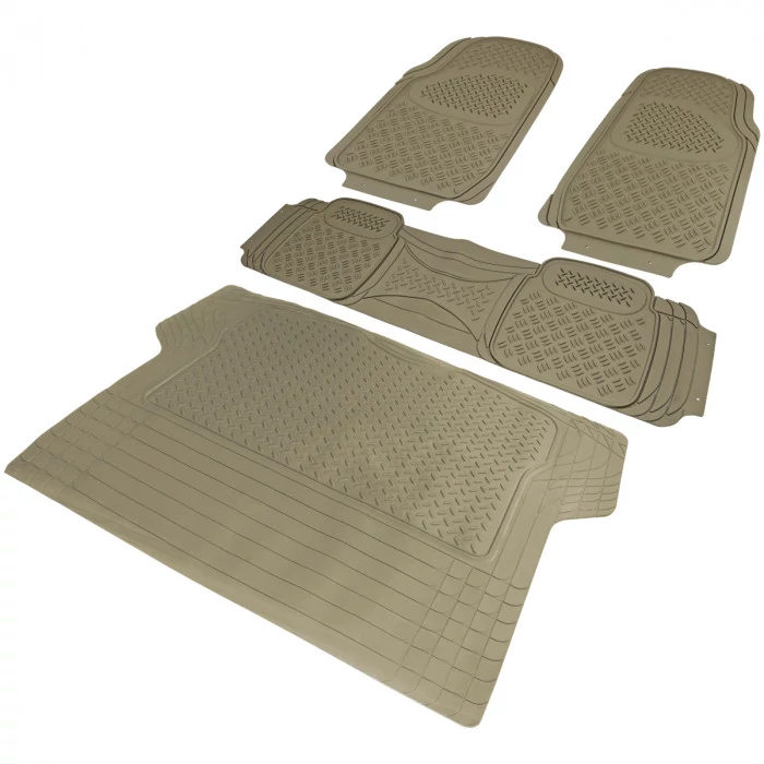 Spec-D - 1st, 2nd Row & Trunk Liner Beige Heavy Duty 3D Print Floor Mat