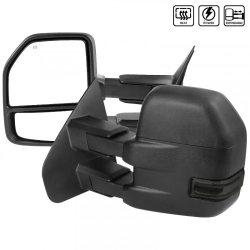 Spec-D - Driver and Passenger Side Black Texture Power Towing Mirrors with Smoke LED Turn Signal (Heated)