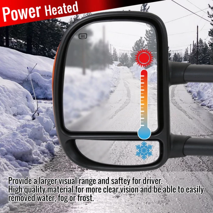 Spec-D - Driver and Passenger Side Black Power Towing Mirrors with Amber LED Turn Signal (Heated)
