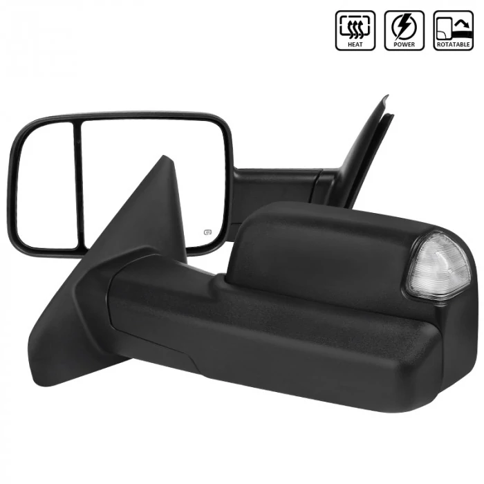 Spec-D - Driver and Passenger Side Black Power Towing Mirrors with Clear LED Turn Signal (Heated)
