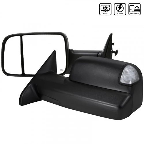 Spec-D - Driver and Passenger Side Black Power Towing Mirrors with Amber LED Turn Signal (Heated)