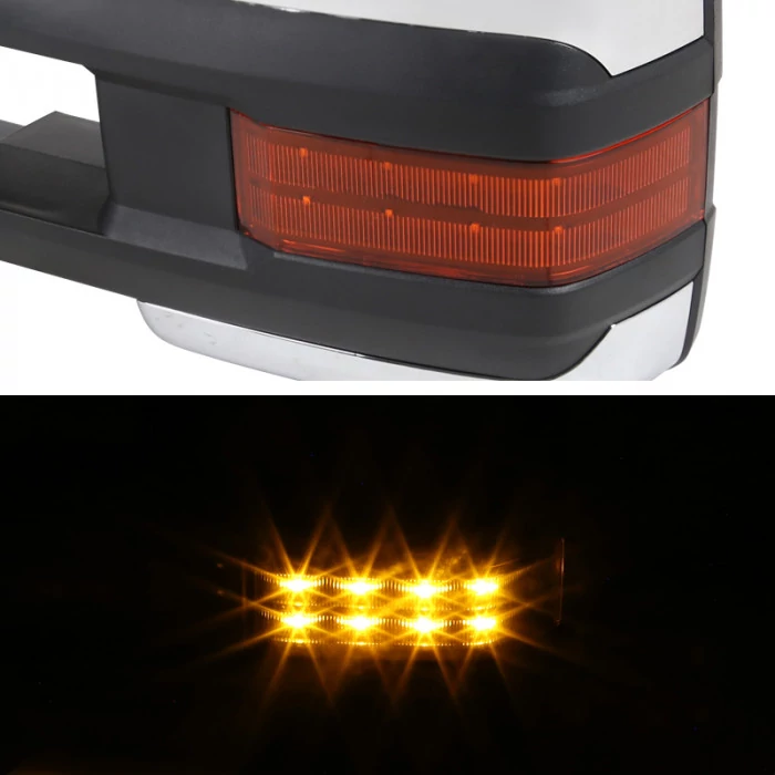 Spec-D - Driver and Passenger Side Chrome Cover Power Towing Mirrors with Amber LED Turn Signal (Heated)
