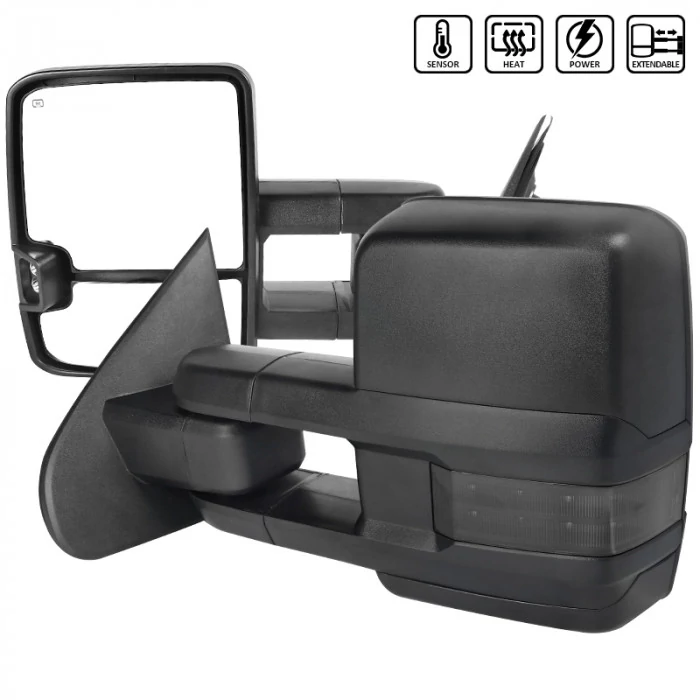 Spec-D - Driver and Passenger Side Black Texture Power Towing Mirrors with Smoke LED Turn Signal (Heated)