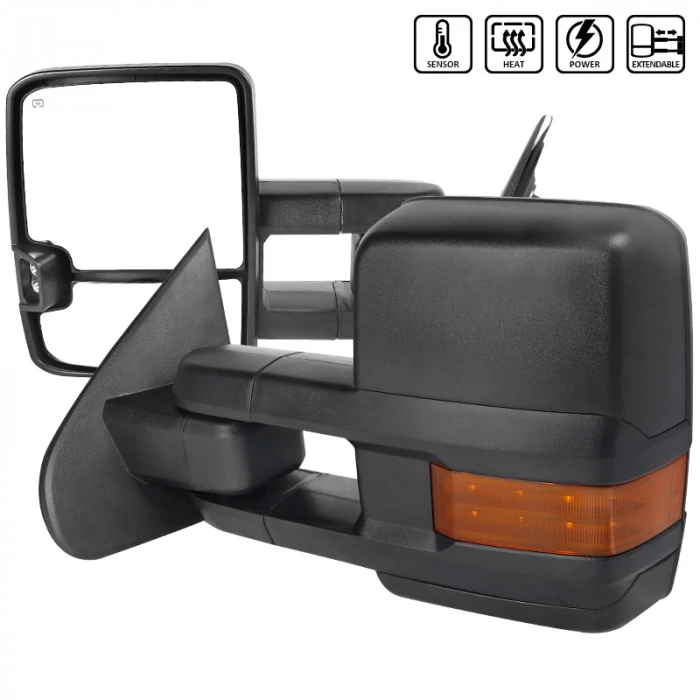 Spec-D - Driver and Passenger Side Black Texture Power Towing Mirrors with Amber LED Turn Signal (Heated)