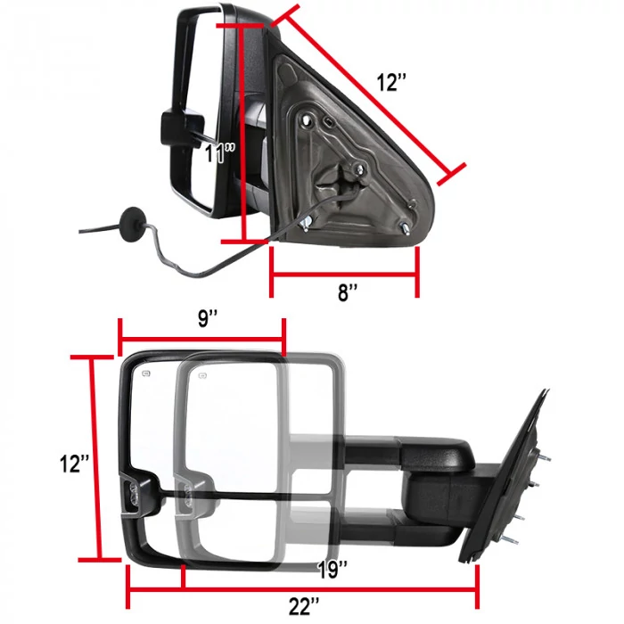 Spec-D - Driver and Passenger Side Chrome Cover Power Towing Mirrors with Amber LED Turn Signal (Heated)