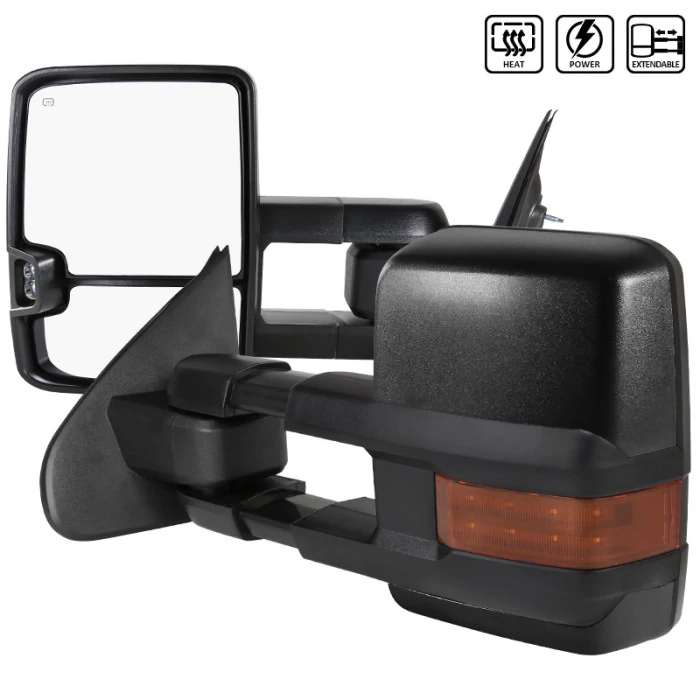 Spec-D - Driver and Passenger Side Chrome Cover Power Towing Mirrors with Amber LED Turn Signal (Heated)