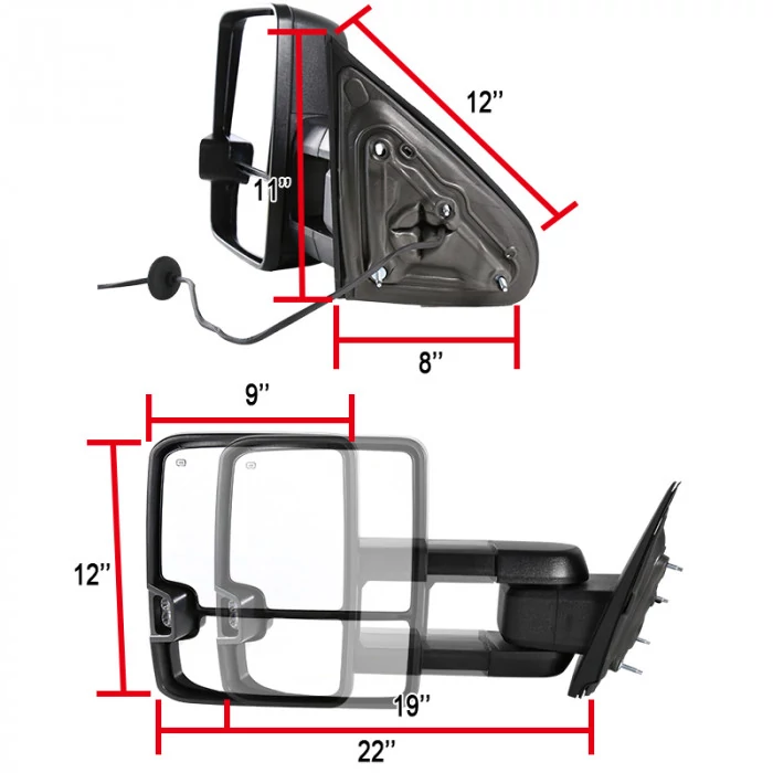 Spec-D - Driver and Passenger Side Black Cover Power Towing Mirrors with Amber LED Turn Signal (Heated)