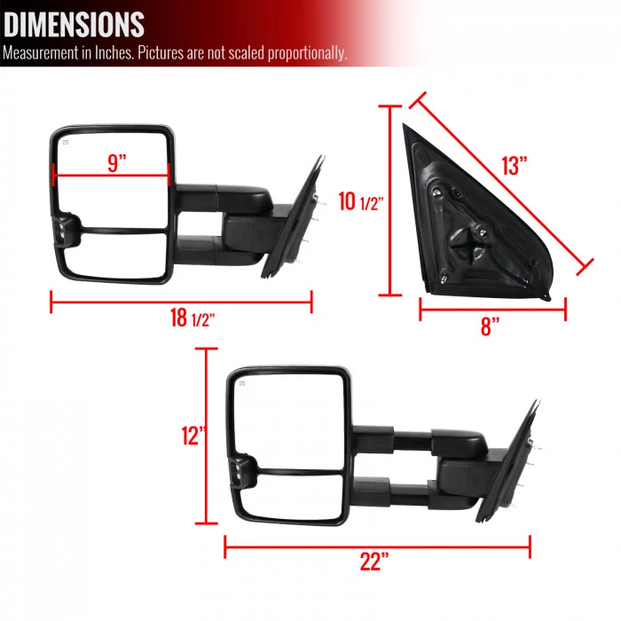 Spec-D - Driver and Passenger Side Black Texture Power Towing Mirrors with Amber LED Turn Signal (Heated)