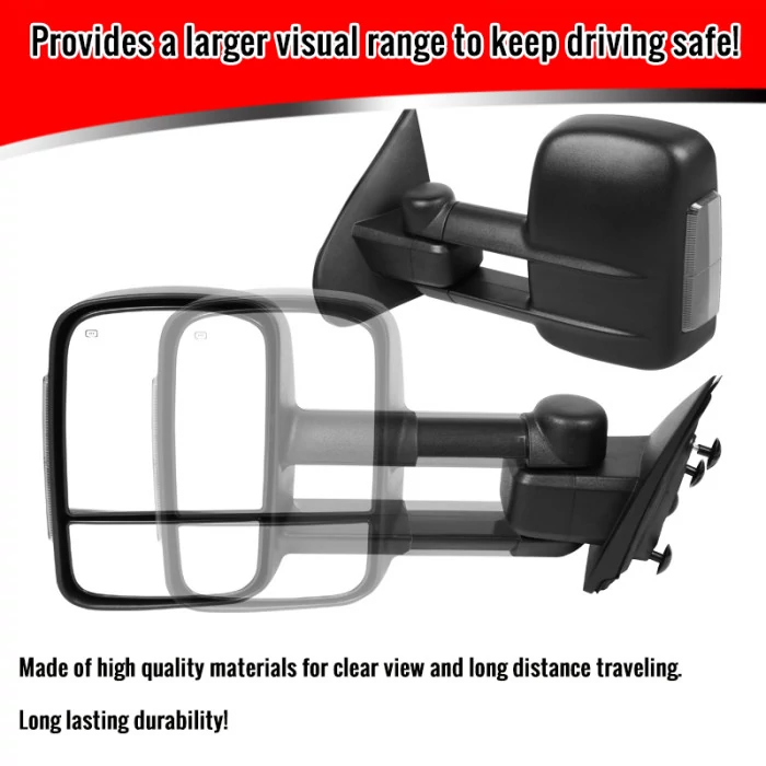 Spec-D - Driver and Passenger Side Black Power Towing Mirrors with Smoke LED Turn Signal (Heated)