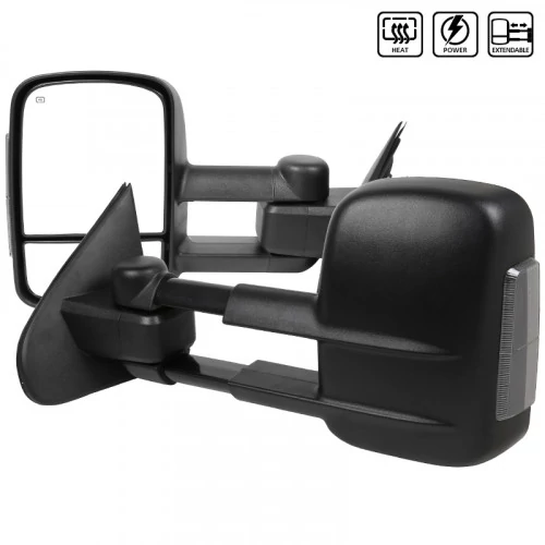 Spec-D - Driver and Passenger Side Black Power Towing Mirrors with Smoke LED Turn Signal (Heated)