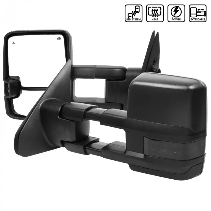 Spec-D - Driver and Passenger Side Black Power Towing Mirrors with Smoke LED Turn Signal (Heated)