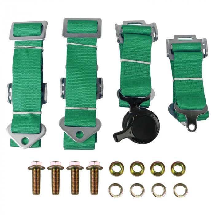 Spec-D - 4-Point Cam Lock Green Racing Seat Harness Set