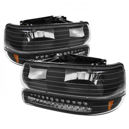 Spyder® - Black Euro Headlights with LED Amber Bumper Lights
