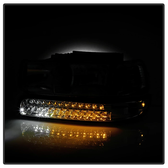 Spyder® - Chrome Euro Headlights with LED Amber Bumper Lights
