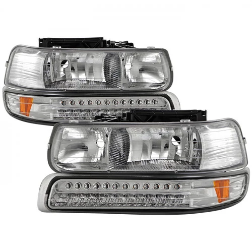Spyder® - Chrome Euro Headlights with LED Amber Bumper Lights