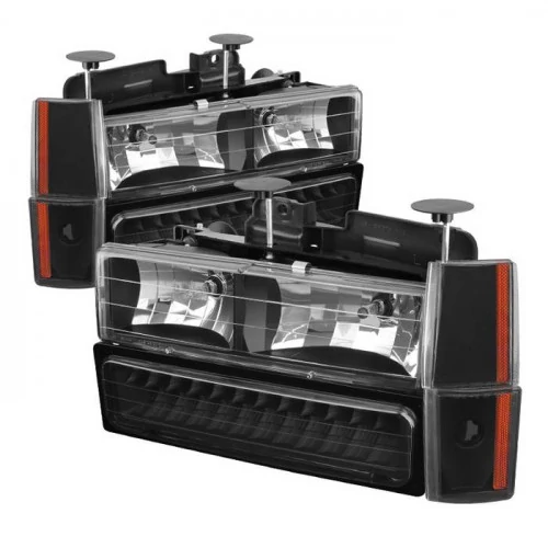 Spyder® - Black Euro Headlights with Corner and LED Bumper Lights