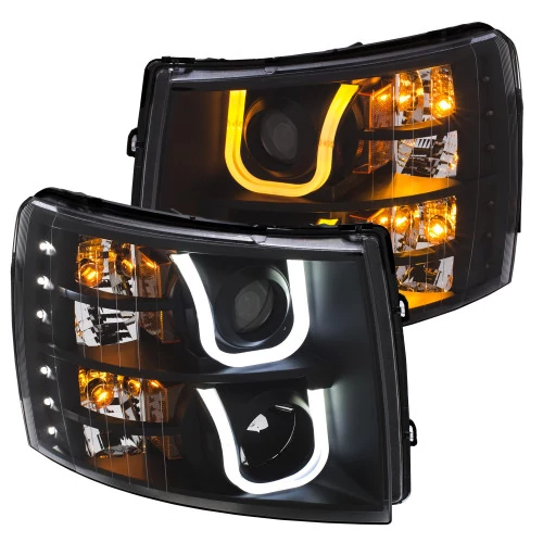 ANZO - Black Switchback U-Bar Projector Headlights with LED Turn Signal