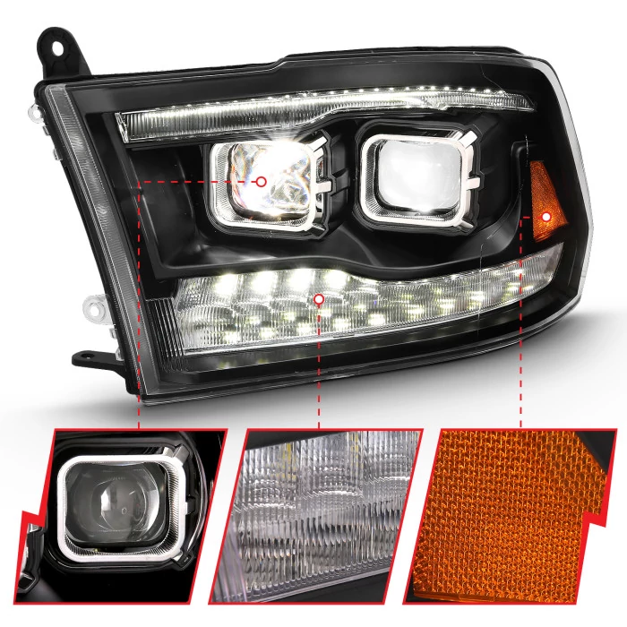 ANZO - Black Projector LED Headlights with Switchback LED DRL