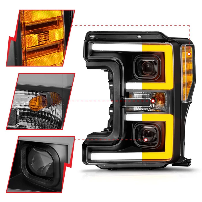 ANZO - Light Bar Style LED Projector Headlight with Switchback