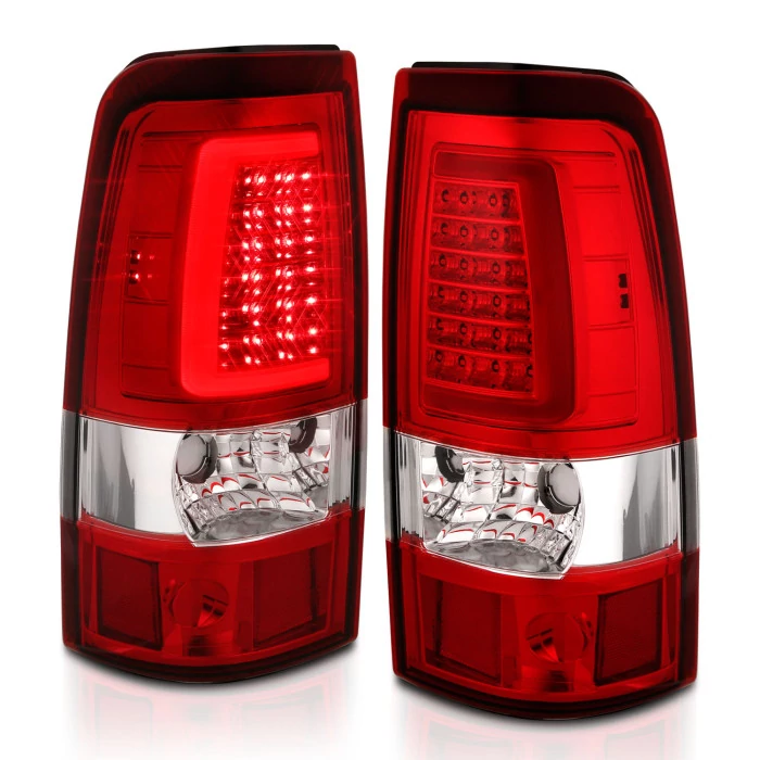 ANZO - Chrome/Red Plank Style Fiber Optic LED Tail Lights