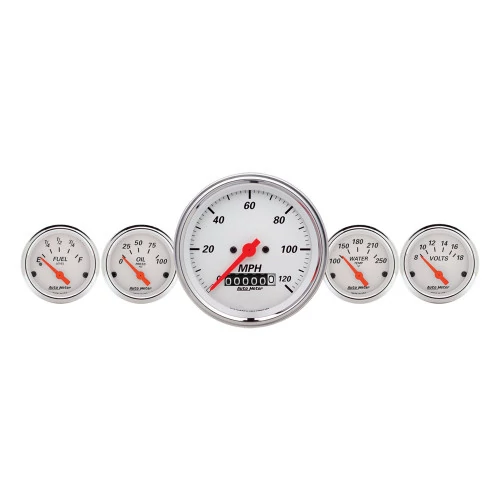 AutoMeter® - Arctic White 100 PSI 8-18V/240E-33 OhmsF Fuel/Oil/Speedo/Volt/Water 5 Gauge Set