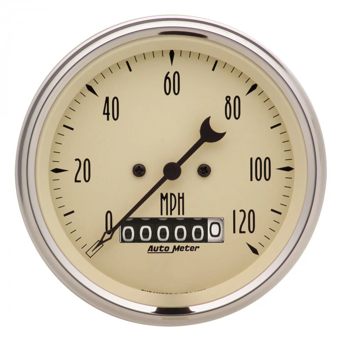 AutoMeter® - Antique Beige 3-3/8" 0-120 MPH Electric Programmable Speedometer Gauge with Wheel Odometer