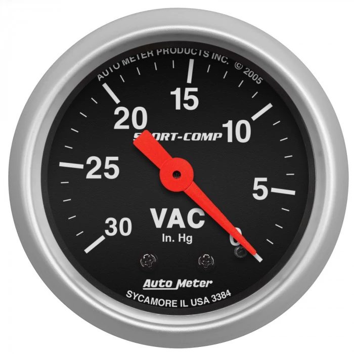 AutoMeter® - Sport-Comp 2-1/16" Black Dial Face 0-30" HG Mechanical Vacuum Gauge