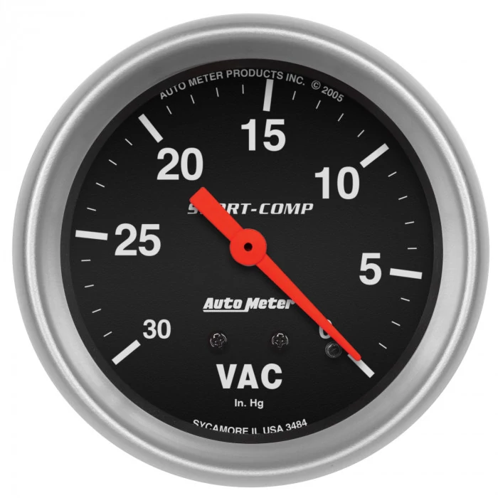 AutoMeter® - Sport-Comp 2-5/8" Black Dial Face 0-30" HG Mechanical Vacuum Gauge