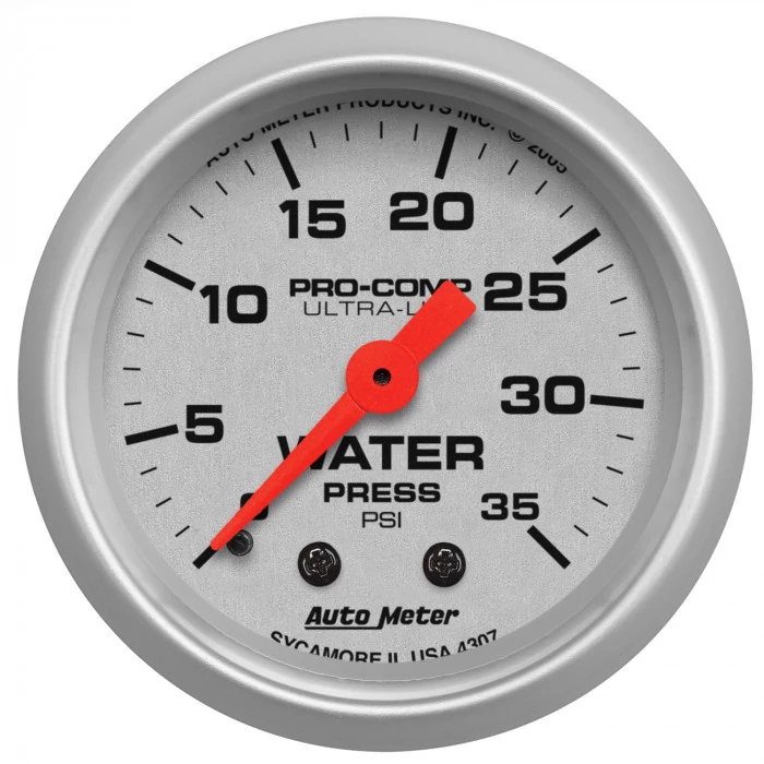 AutoMeter® - Ultra-Lite 2-1/16" Silver Dial Face 0-35 PSI Mechanical Water Pressure Gauge