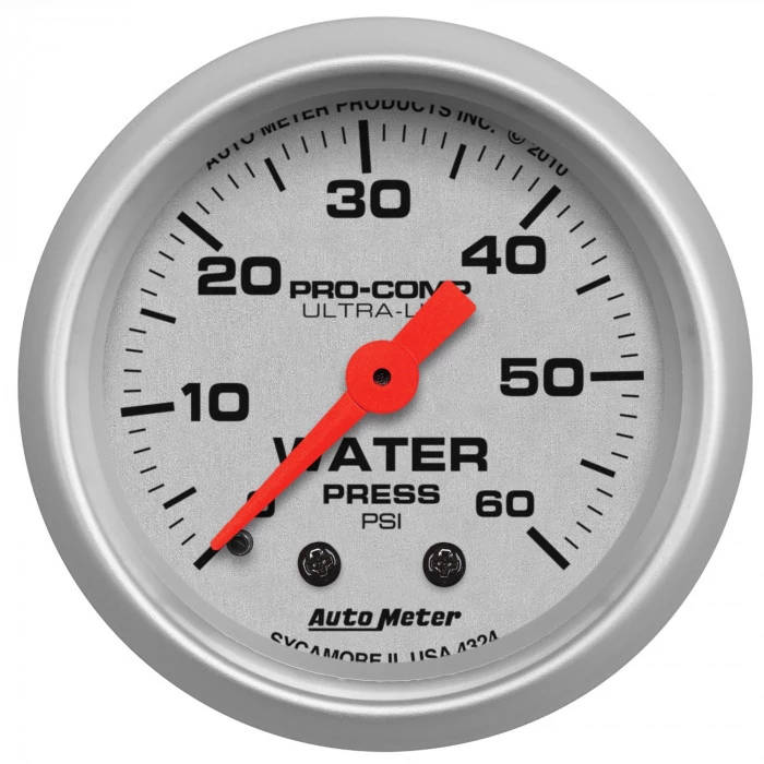 AutoMeter® - Ultra-Lite 2-1/16" Silver Dial Face 0-60 PSI Mechanical Water Pressure Gauge