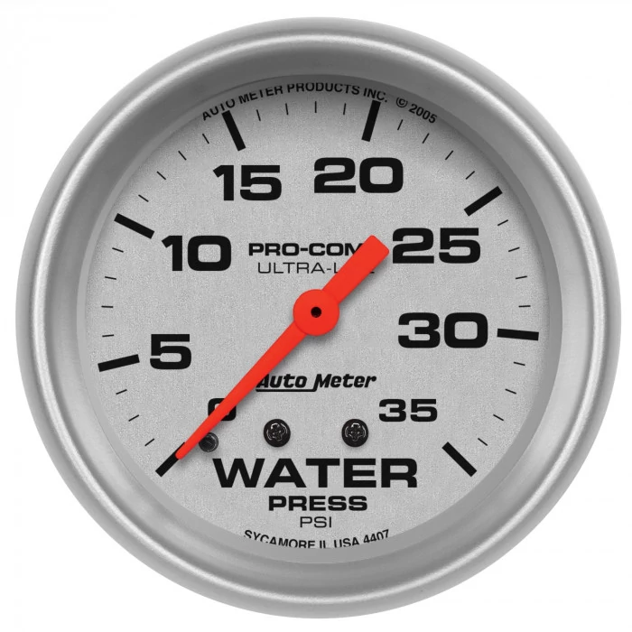 AutoMeter® - Ultra-Lite 2-5/8" Silver Dial Face 0-35 PSI Mechanical Water Pressure Gauge