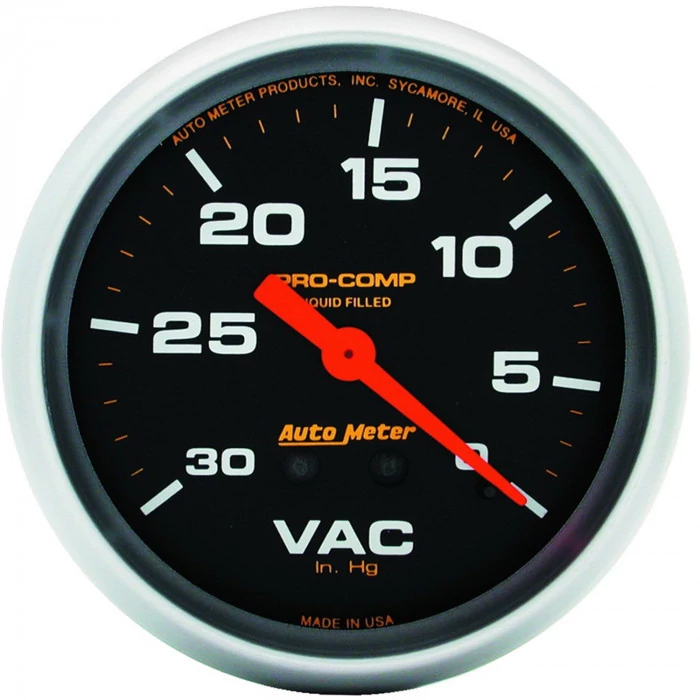 AutoMeter® - Pro-Comp 2-5/8" Black Dial Face 0-30" HG Liquid-Filled Mechanical Vacuum Gauge