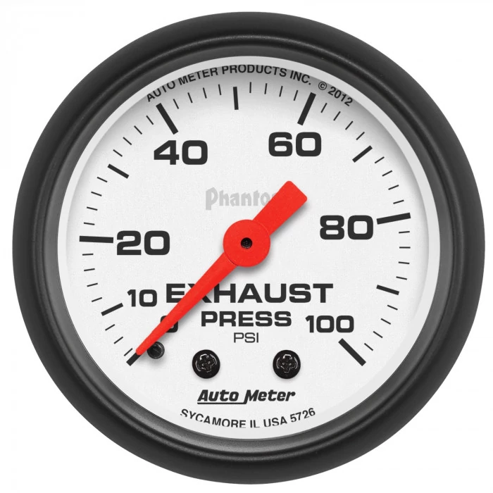 AutoMeter® - Phantom 2-1/16" White Dial Face 0-100 PSI Mechanical Exhaust Pressure Gauge