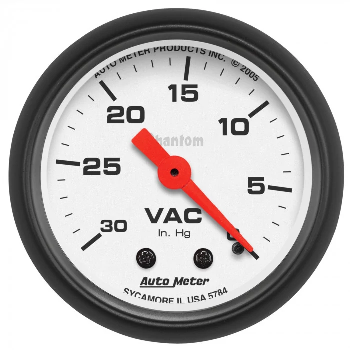 AutoMeter® - Phantom 2-1/16" White Dial Face 0-30" HG Mechanical Vacuum Gauge