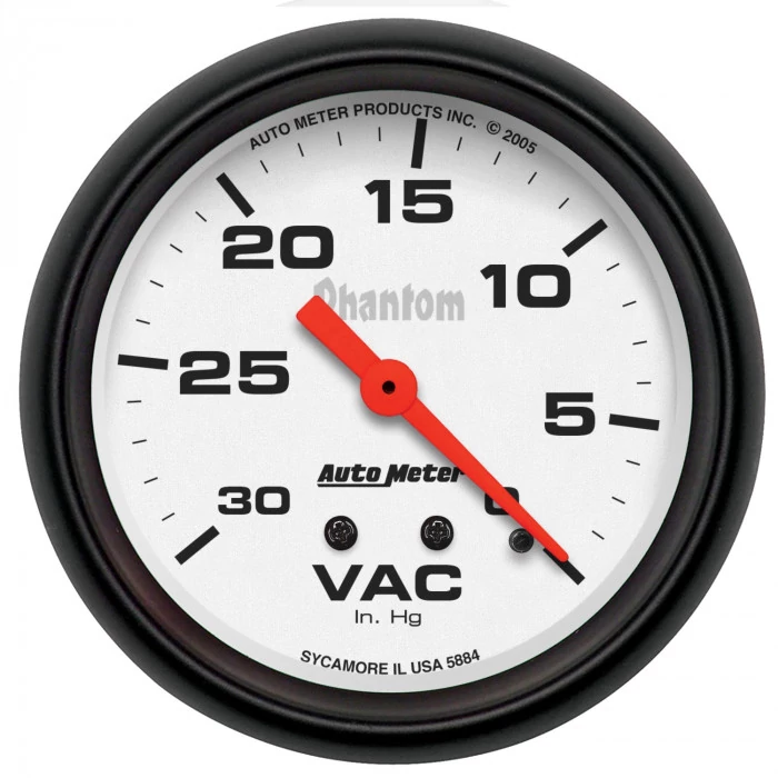 AutoMeter® - Phantom 2-5/8" White Dial Face 0-30" HG Mechanical Vacuum Gauge